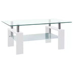 Table basse verre trempé blanc et transparent, mélaminé