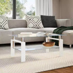 Table basse verre trempé blanc et transparent, mélaminé