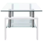 Table basse verre trempé blanc et transparent, mélaminé
