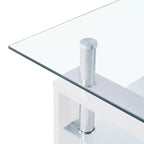 Table basse verre trempé blanc et transparent, mélaminé