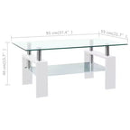 Table basse verre trempé blanc et transparent, mélaminé