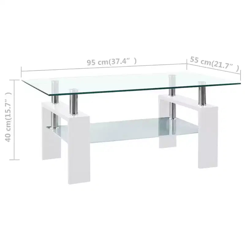 Table basse verre trempé blanc et transparent, mélaminé