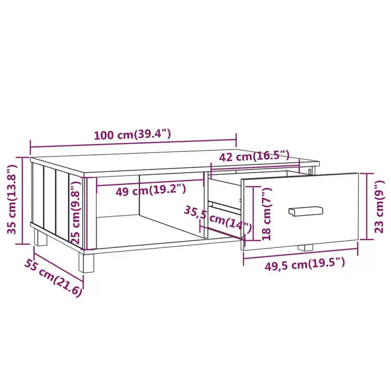 Table basse Gris foncé Pin massif, MDF 100 x 55 x 35 cm