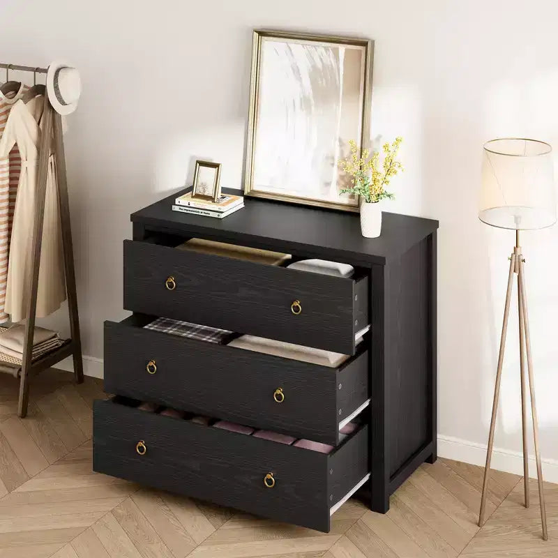 Commode 4 Tiroirs pour Chambre à Coucher - Meuble de Rangement Noir en Bois avec Tiroirs pour Chambre, Salon, Couloir et Bureau