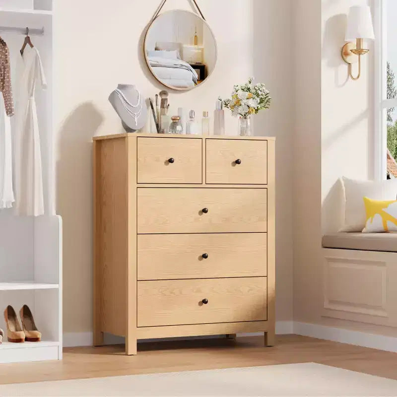 5 Drawer Dresser for Bedroom, Modern Tall Dresser Organizer with Storage Drawers, Wooden Chests of Drawers for Bedroom, Entryway, Hallway