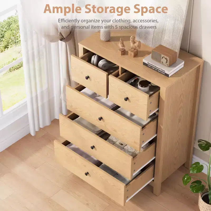 Commode 5 tiroirs pour chambre à coucher, commode haute moderne avec tiroirs de rangement, commode en bois pour chambre à coucher, entrée, couloir
