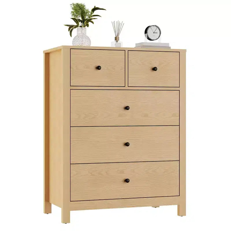 Commode 5 tiroirs pour chambre à coucher, commode haute moderne avec tiroirs de rangement, commode en bois pour chambre à coucher, entrée, couloir