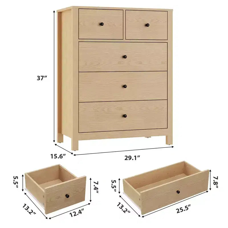 Commode 5 tiroirs pour chambre à coucher, commode haute moderne avec tiroirs de rangement, commode en bois pour chambre à coucher, entrée, couloir