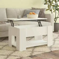 Coffee Table White Engineered Wood Medium Height-Adjustable