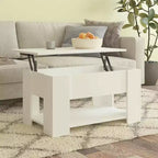 Coffee Table White Engineered Wood Medium Height-Adjustable