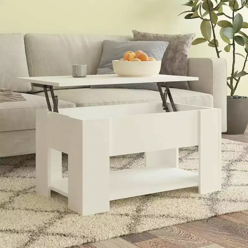 Coffee Table White Engineered Wood Medium Height-Adjustable