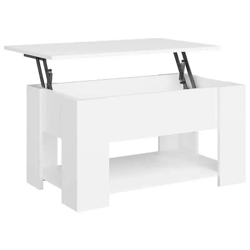 Table basse en bois d'ingénierie blanc, hauteur réglable moyenne