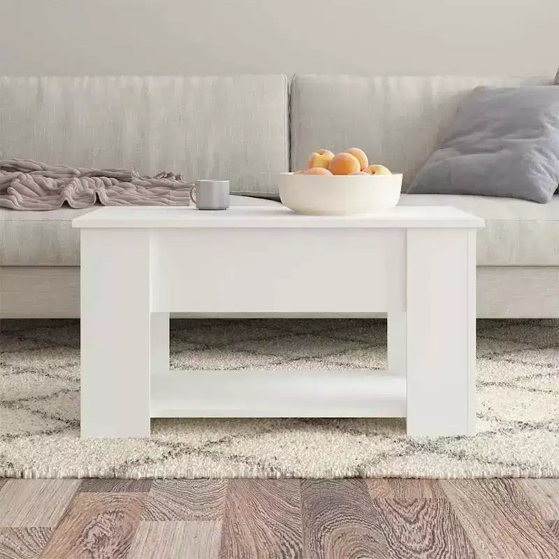 Table basse en bois d'ingénierie blanc, hauteur réglable moyenne