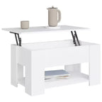 Table basse en bois d'ingénierie blanc, hauteur réglable moyenne