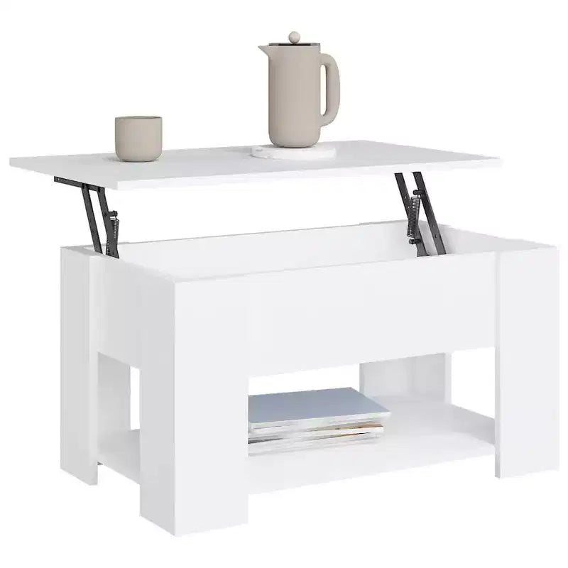 Table basse en bois d'ingénierie blanc, hauteur réglable moyenne