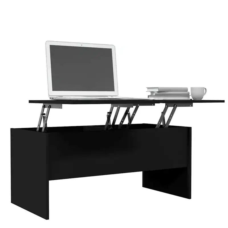 Table basse Bois d'ingénierie noir Moyenne Compartiments cachés