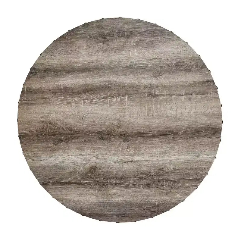 Table à manger ronde beige, table sur pied de 120 cm en bois avec garniture cloutée, plateau en MDF et pieds réglables pour salle à manger, cuisine