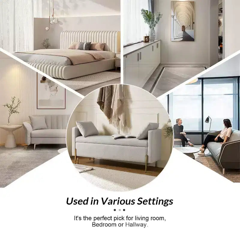 Banc de rangement capitonné rabattable Arrigo avec accoudoirs ART OF LIVING DESIGNS