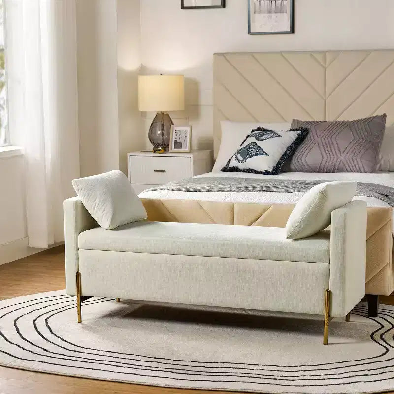 Banc de rangement capitonné rabattable Arrigo avec accoudoirs ART OF LIVING DESIGNS