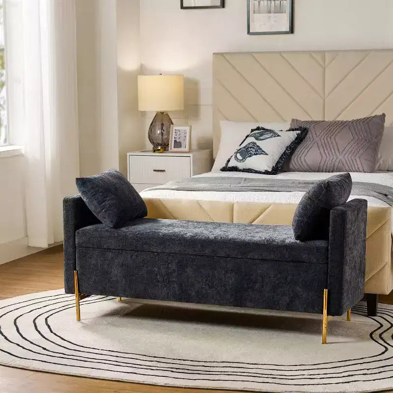 Banc de rangement capitonné rabattable Arrigo avec accoudoirs ART OF LIVING DESIGNS