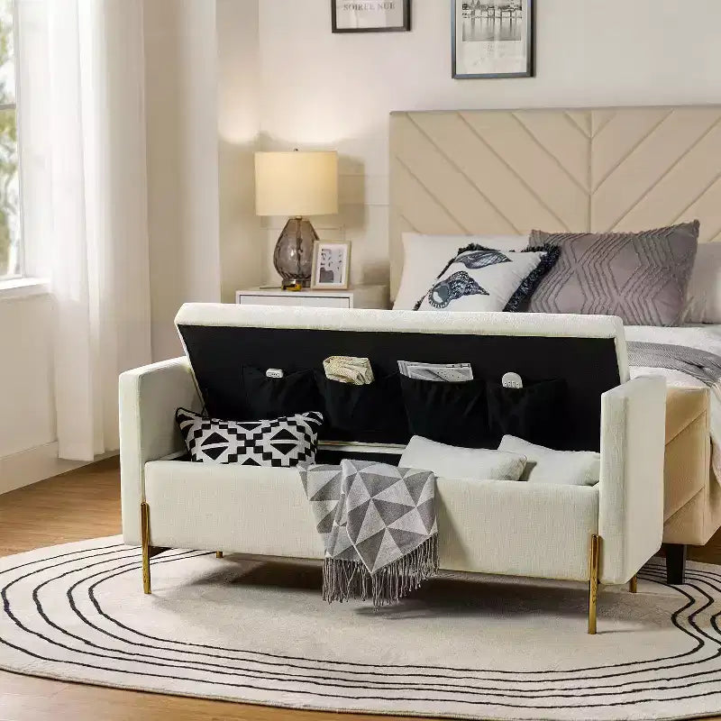 Banc de rangement capitonné rabattable Arrigo avec accoudoirs ART OF LIVING DESIGNS