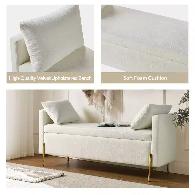 Banc de rangement capitonné rabattable Arrigo avec accoudoirs ART OF LIVING DESIGNS