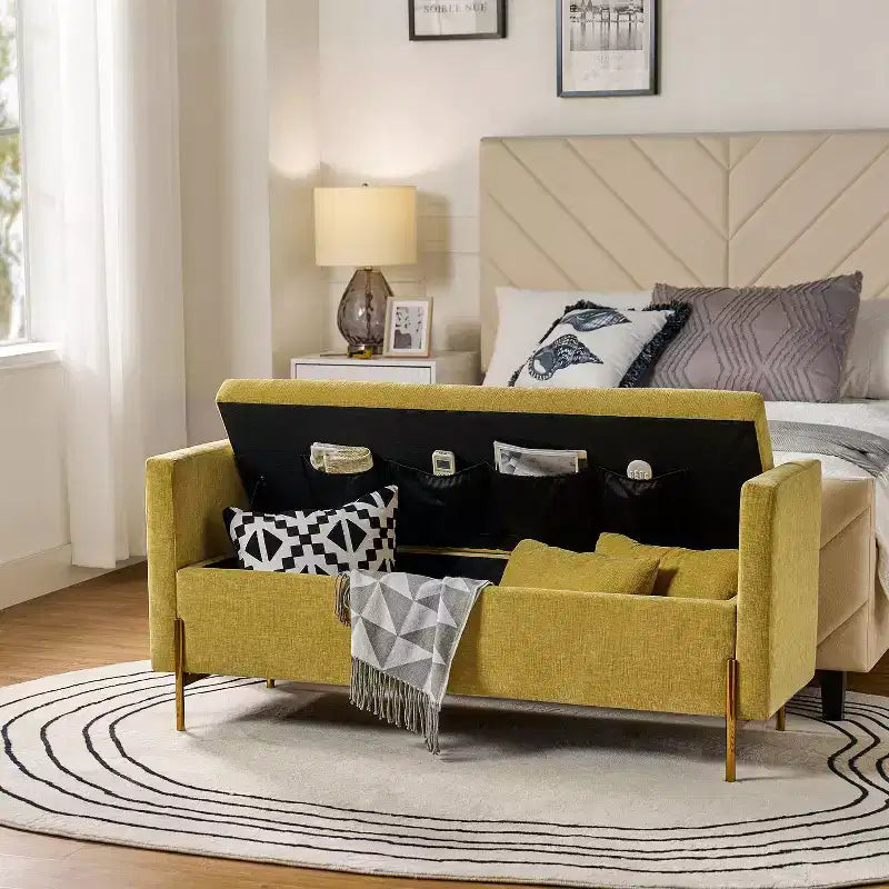 Banc de rangement capitonné rabattable Arrigo avec accoudoirs ART OF LIVING DESIGNS