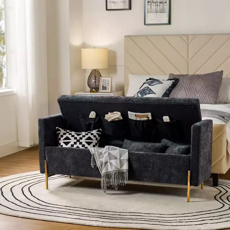 Banc de rangement capitonné rabattable Arrigo avec accoudoirs ART OF LIVING DESIGNS