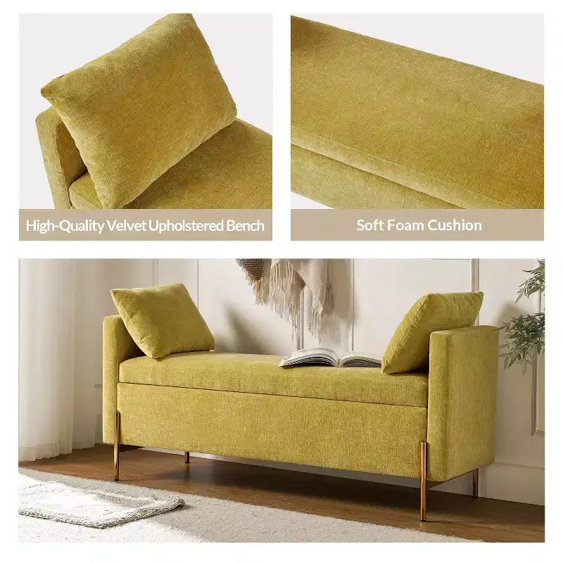 Banc de rangement capitonné rabattable Arrigo avec accoudoirs ART OF LIVING DESIGNS