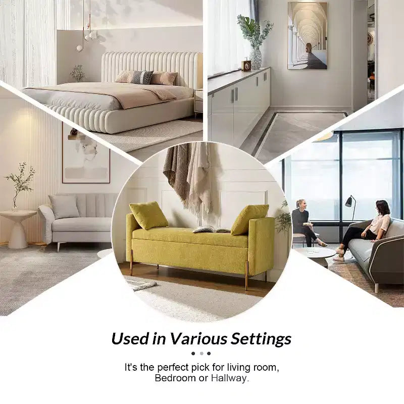 Banc de rangement capitonné rabattable Arrigo avec accoudoirs ART OF LIVING DESIGNS