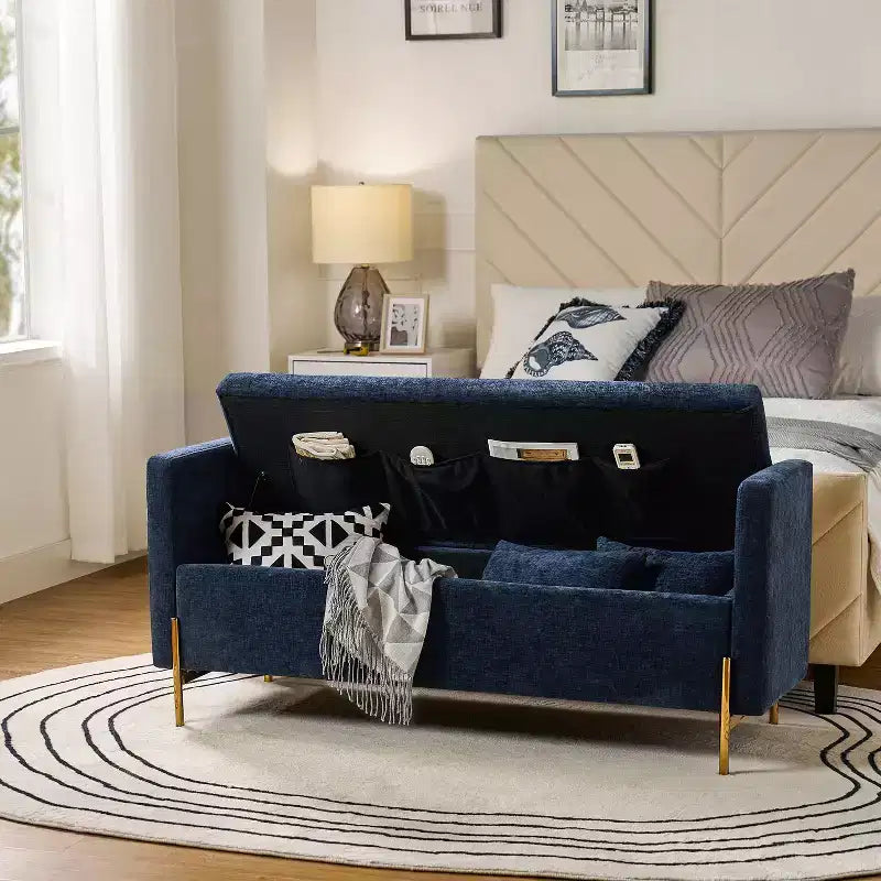 Banc de rangement capitonné rabattable Arrigo avec accoudoirs ART OF LIVING DESIGNS