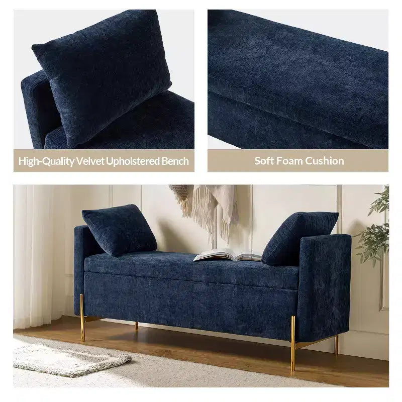 Banc de rangement capitonné rabattable Arrigo avec accoudoirs ART OF LIVING DESIGNS