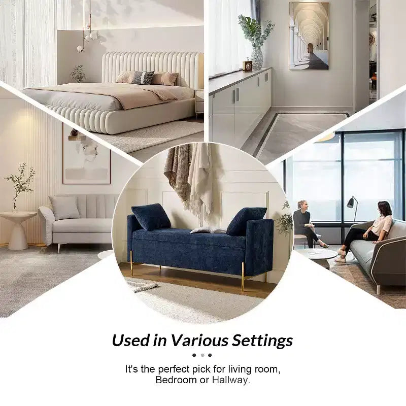 Banc de rangement capitonné rabattable Arrigo avec accoudoirs ART OF LIVING DESIGNS