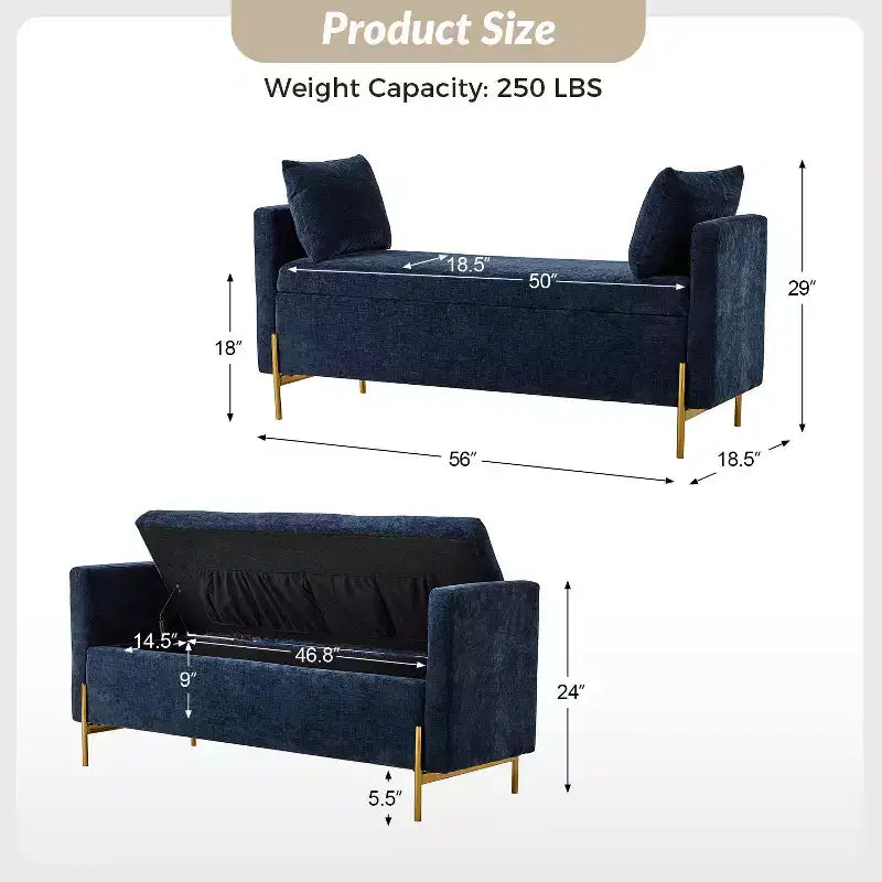 Banc de rangement capitonné rabattable Arrigo avec accoudoirs ART OF LIVING DESIGNS