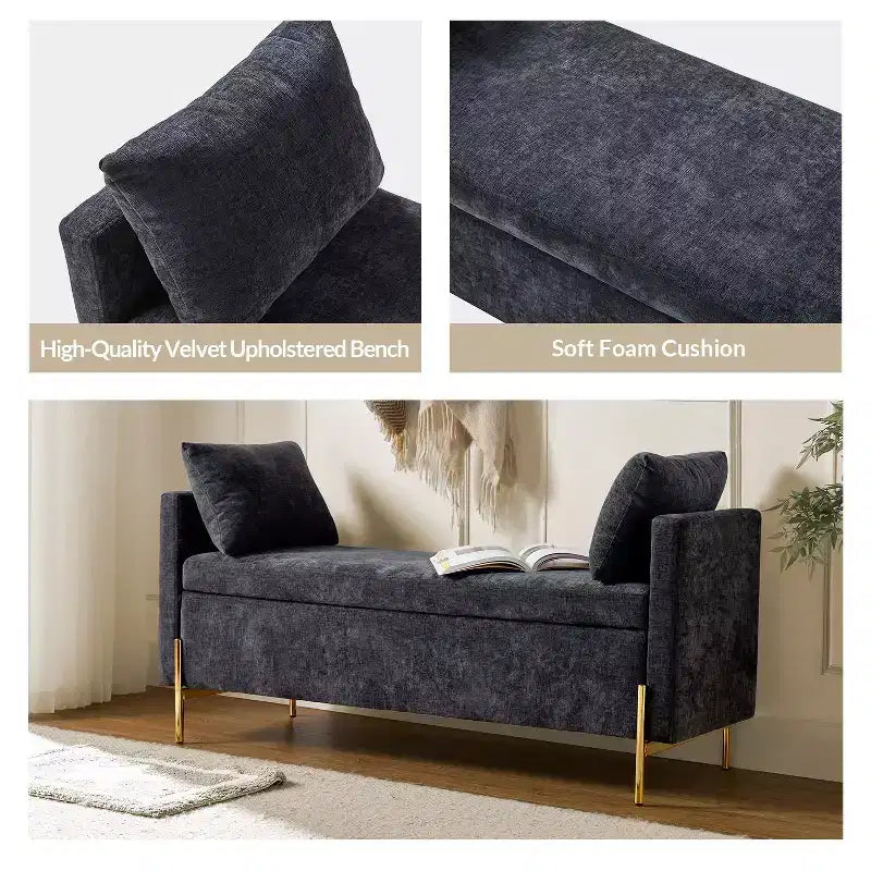 Banc de rangement capitonné rabattable Arrigo avec accoudoirs ART OF LIVING DESIGNS