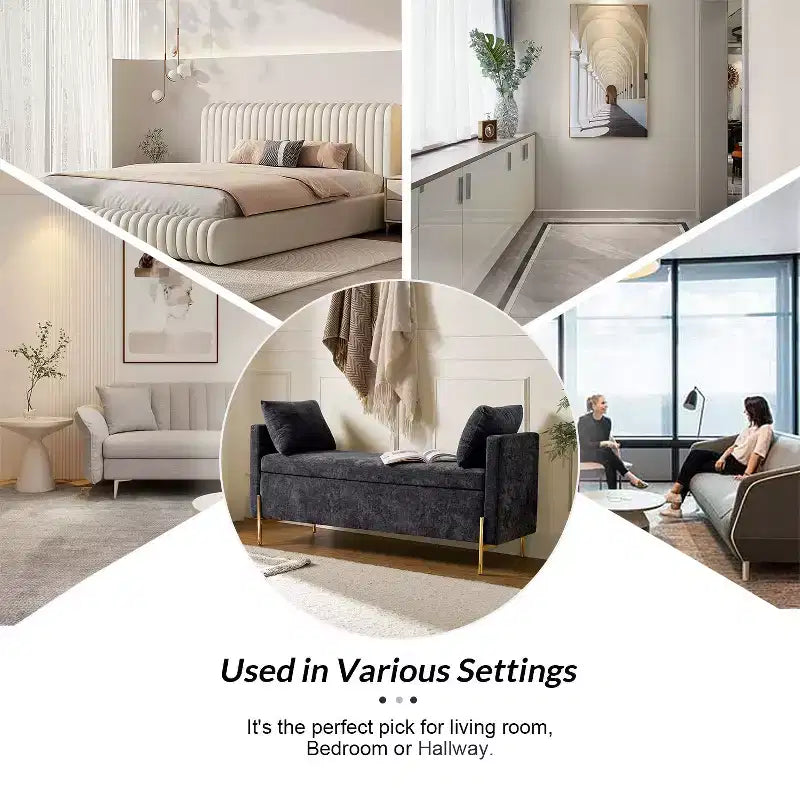 Banc de rangement capitonné rabattable Arrigo avec accoudoirs ART OF LIVING DESIGNS