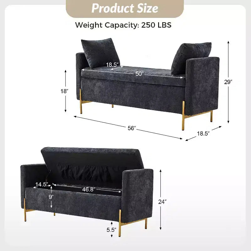 Banc de rangement capitonné rabattable Arrigo avec accoudoirs ART OF LIVING DESIGNS