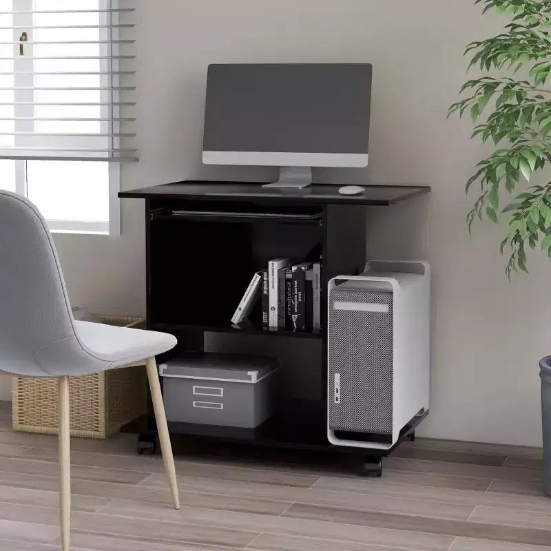 Computer Desk Black Engineered Wood Compact Rollable