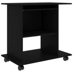 Bureau d'ordinateur compact noir en bois d'ingénierie à roulettes