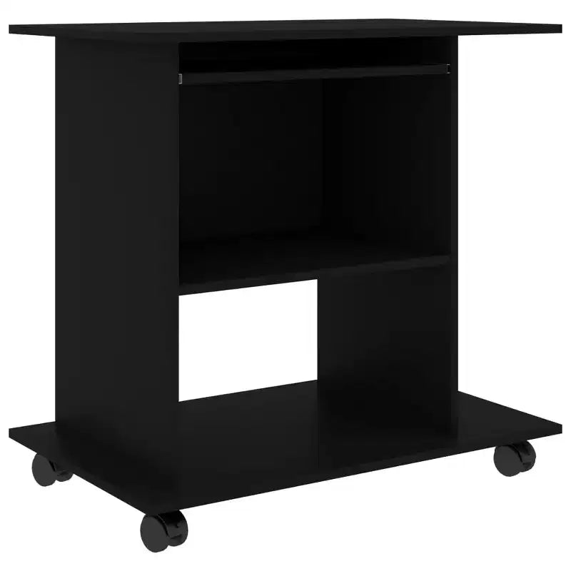 Bureau d'ordinateur compact noir en bois d'ingénierie à roulettes