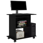 Bureau d'ordinateur compact noir en bois d'ingénierie à roulettes
