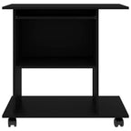 Bureau d'ordinateur compact noir en bois d'ingénierie à roulettes