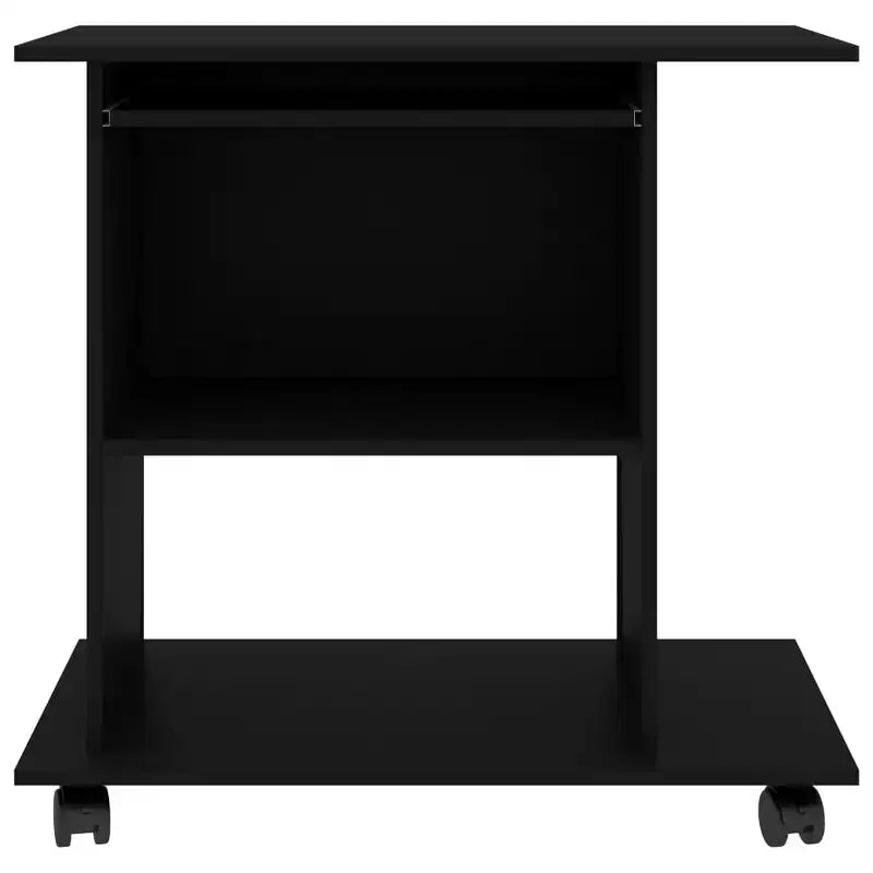 Bureau d'ordinateur compact noir en bois d'ingénierie à roulettes