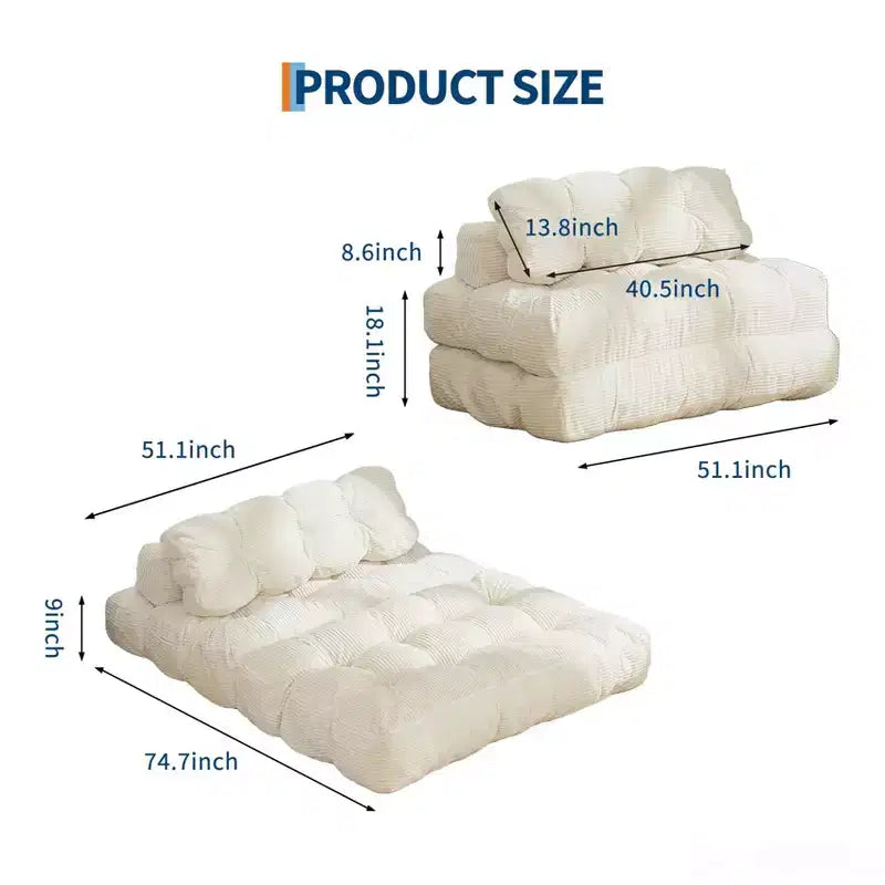 Canapé-lit pliable 3-en-1 avec oreiller, fauteuil de couchage convertible en velours côtelé pour salon, chambre, dortoir ou appartement