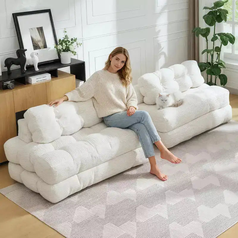 Canapé-lit pliable 3-en-1 avec oreiller, fauteuil de couchage convertible en velours côtelé pour salon, chambre, dortoir ou appartement