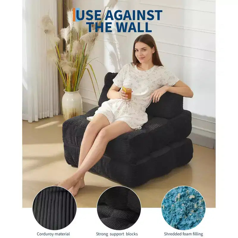 Canapé-lit pliable 3-en-1 avec oreiller, fauteuil de couchage convertible en velours côtelé pour salon, chambre, dortoir ou appartement
