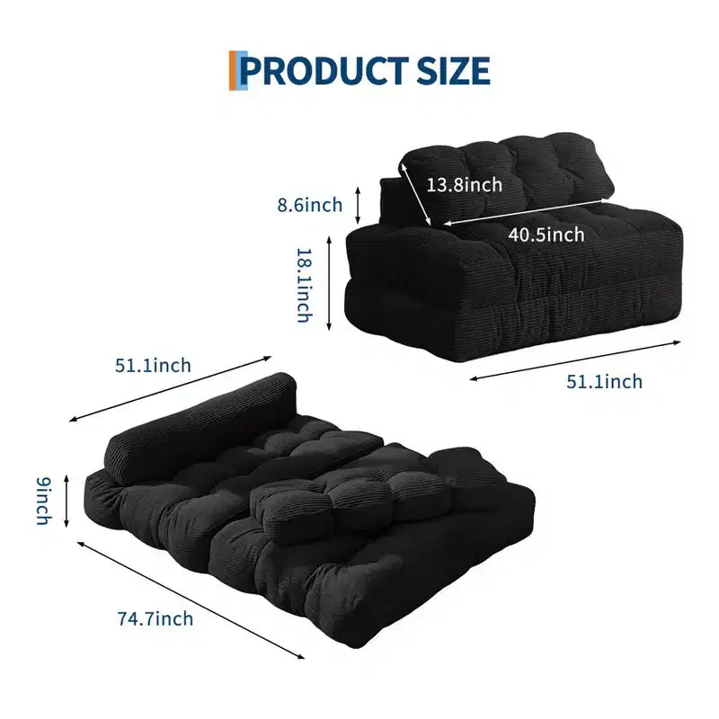 Canapé-lit pliable 3-en-1 avec oreiller, fauteuil de couchage convertible en velours côtelé pour salon, chambre, dortoir ou appartement