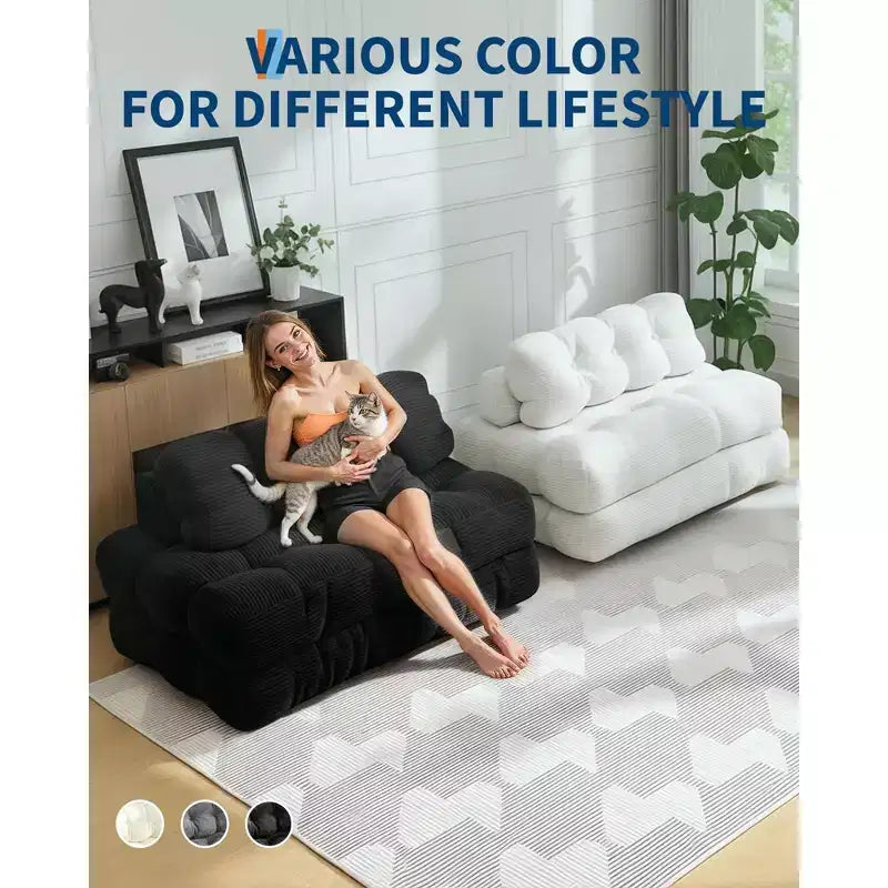 Canapé-lit pliable 3-en-1 avec oreiller, fauteuil de couchage convertible en velours côtelé pour salon, chambre, dortoir ou appartement