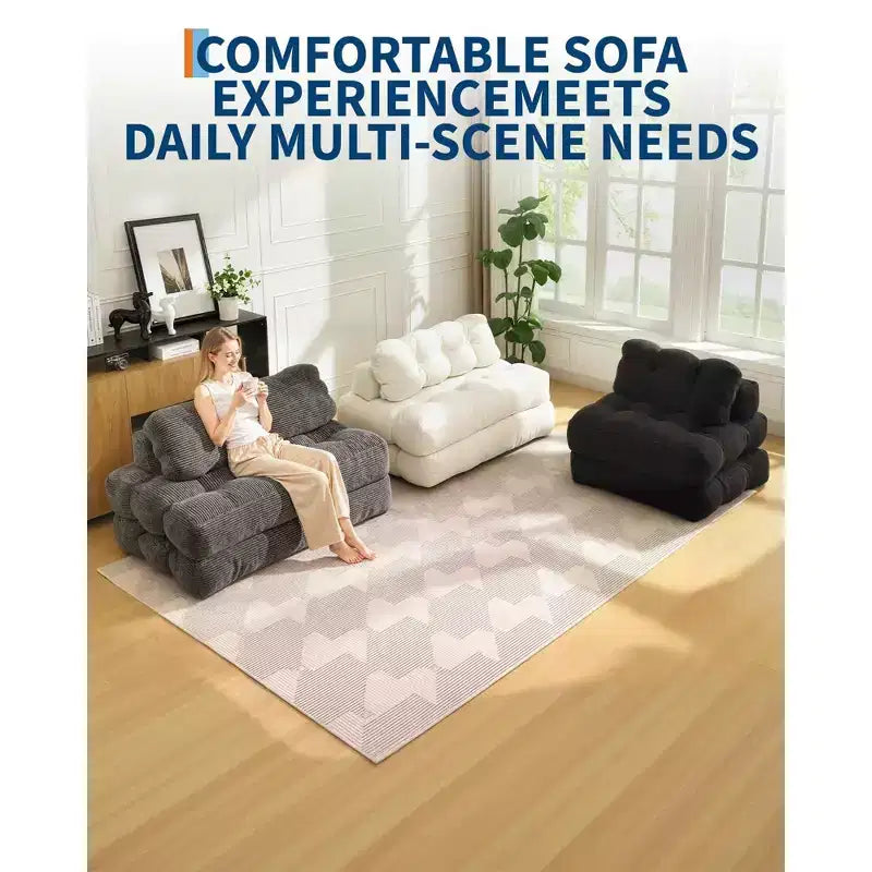 Canapé-lit pliable 3-en-1 avec oreiller, fauteuil de couchage convertible en velours côtelé pour salon, chambre, dortoir ou appartement