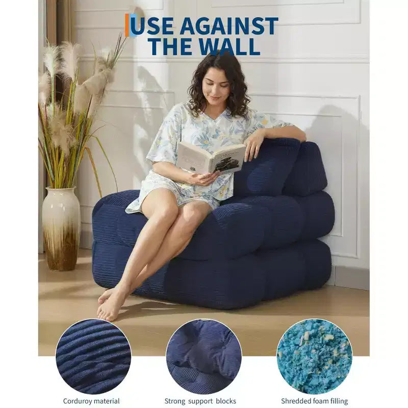 Canapé-lit pliable 3-en-1 avec oreiller, fauteuil de couchage convertible en velours côtelé pour salon, chambre, dortoir ou appartement